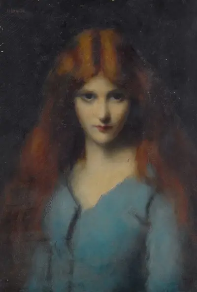 Head Of A Young Girl In A Blue Dress av Jean-Jacques Henner