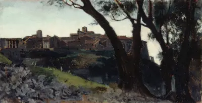 Paysage d’Italie. Village au crépuscule av Jean-Jacques Henner