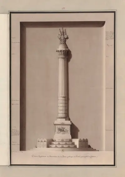 Colonne sepulchrale et manubiaire, de la place publique de l’entrée principale du château av Jean Jacques Lequeu