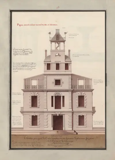 Elévation principale du casin à partie, sis au hameau de plaisance, fort près de l’oseraye et de la charmoye, renant à la cerisaye av Jean Jacques Lequeu
