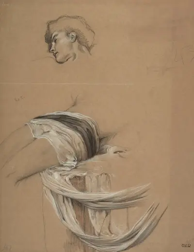 Studies of a man’s draped waist, and head von Herbert James Draper