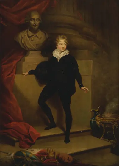 Master Betty as Hamlet, before a bust of Shakespeare, James Northcote