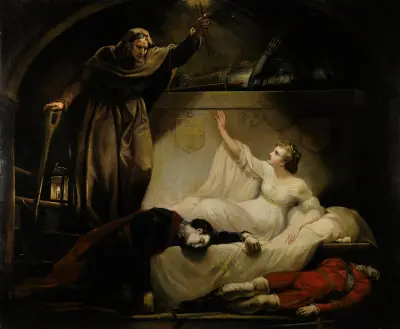 Romeo and Juliet, act V, scene III , Romeo and Paris dead, Juliet and Friar Laurence, James Northcote