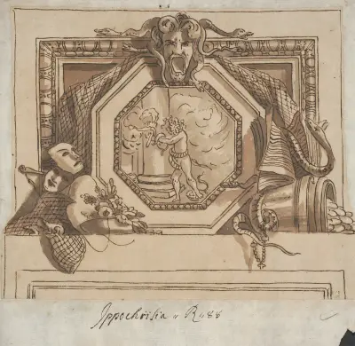 Projekt Apollina i Pytona do malowanej dekoracji nad drzwiami, Sir James Thornhill