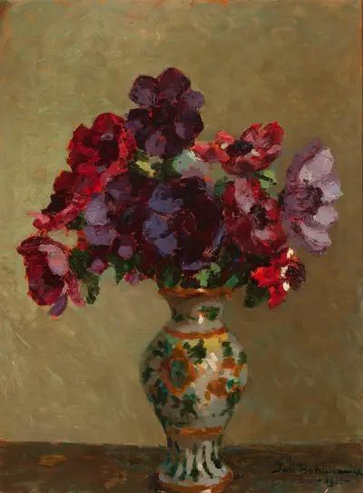 Anemonen und gemusterte Blumenvasen von Jan Bohuszewicz