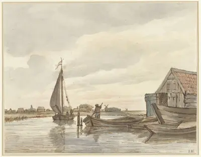 Enkele bootjes op een sloot von Jan Hulswit
