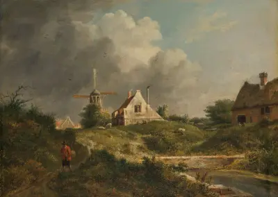 Gezicht aan de vervallen wal te Amsterdam aan de stadszijde tussen de Muiderpoort en de Weesperpoort von Jan Hulswit