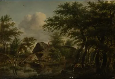 Landscape with Farm Amidst Trees von Jan Hulswit