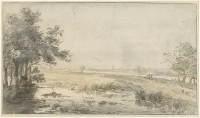 Landschap met een hengelaar aan het water av Jan Hulswit