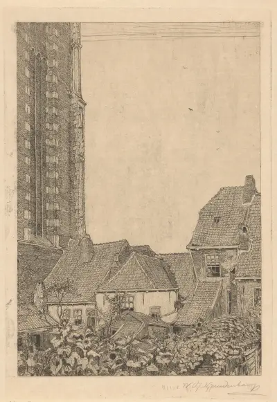 Huizen bij de Onze-Lieve-Vrouwetoren in Amersfoort av Wijnand Otto Jan Nieuwenkamp
