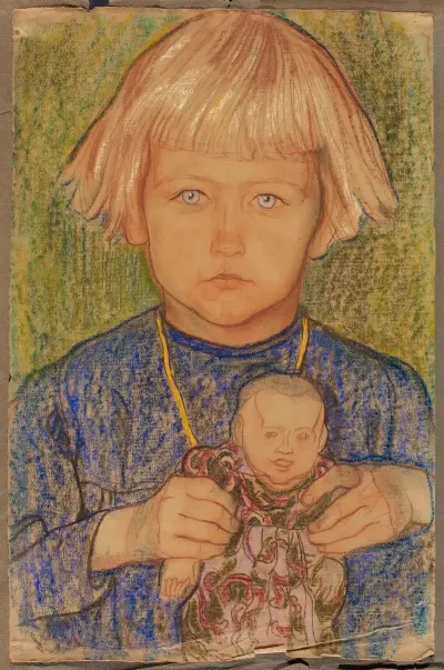 Little girl with a doll von Jan Rembowski
