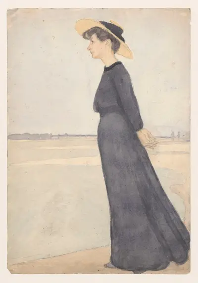 Portrait of the artist’s wife by the sea von Jan Rembowski