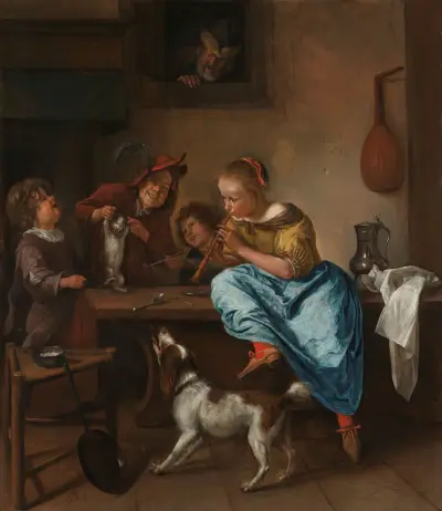 Children Teaching a Cat to Dance, Known as ‘The Dancing Lesson’ av Jan Steen