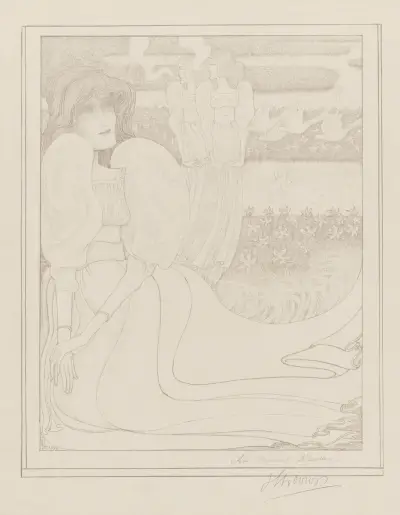 Allegorische voorstelling met drie vrouwen in een tuin av Jan Toorop