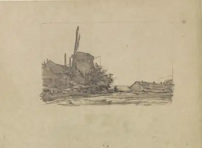 Boerderij met windmolen av Jan Veth