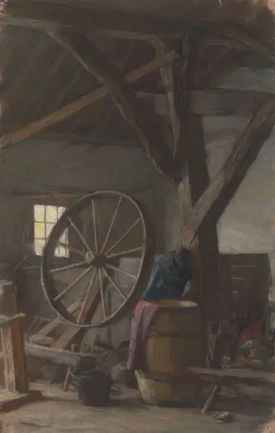 Interieur van boerenschuur av Jan Veth