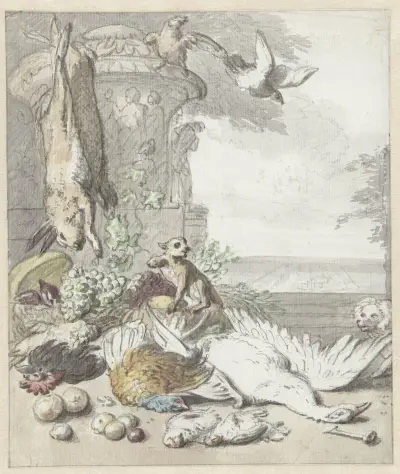 Dood wild, een aap, een hond en enige vogels av Jan Weenix