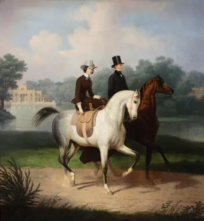 Equestrian portrait of Mr. and Mrs. Schossland av January Suchodolski
