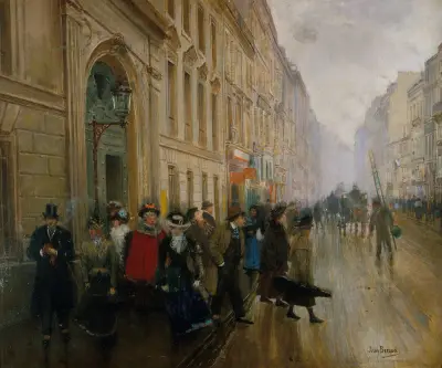 La sortie du conservatoire de musique von Jean Béraud