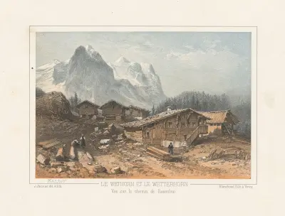 Le Wethorn et le Wetterhorn Vue sur le chemin de Rosenlaui von Jean Jacottet