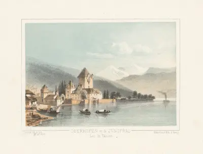 Oberhofen et la Jungfrau Lac de Thoune von Jean Jacottet