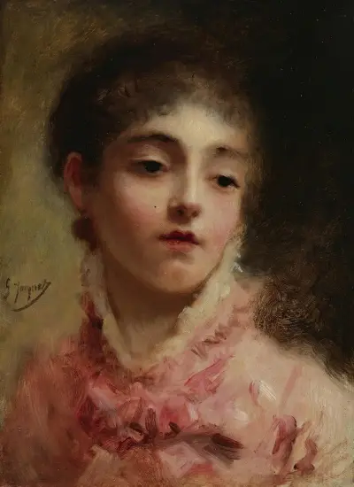 Mladá žena v růžových šatech, Gustave Jean Jacquet