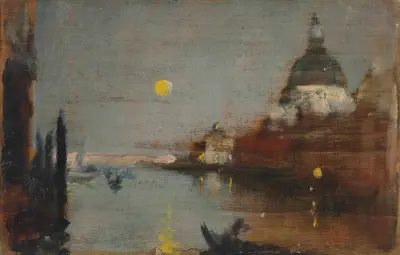 Sta Maria Della Salute From The Grand Canal, With A Full Moon, Venice, James Jebusa Shannon
