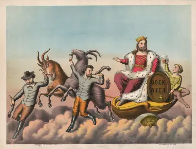 Bockbier [Ziegen ziehen Gambrinus auf einem Wagen] von Henry Jerome Schile
