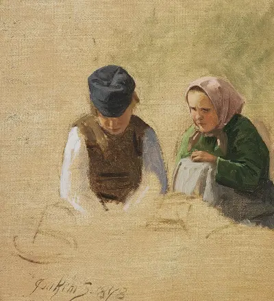 Bondedreng og syende bondepige. Studie av Joakim Skovgaard