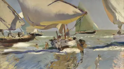 Łodzie na brzegu, Joaquín Sorolla