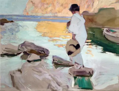 Elena at Cala de San Vicente av Joaquín Sorolla