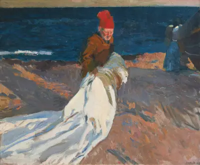 Recogiendo la vela, playa de Valencia (gathering the sail, Valencia beach), Joaquín Sorolla