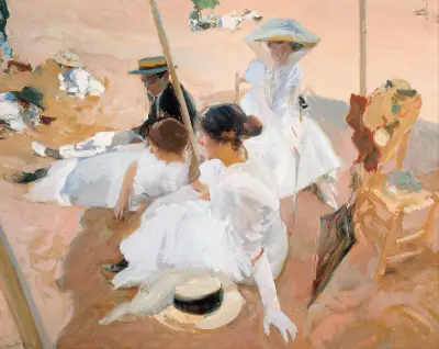 Under the awning, on the Beach at Zarauz, Joaquín Sorolla