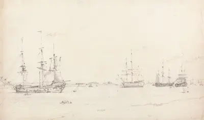 Čtyři východoindické lodě na kotvách, John Constable