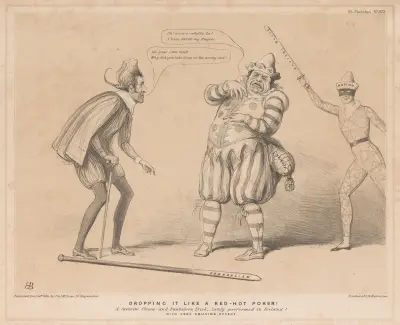 Dropping it like a red-hot poker! ‘A favorite Clown and Pantaloon Trick,- lately performed in Ireland! With very amusing effect av John Doyle
