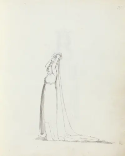 Mrs. Siddons in ganzer Figur, im Profil, stehend, die Arme über dem Kopf, einen Schleier haltend von John Flaxman