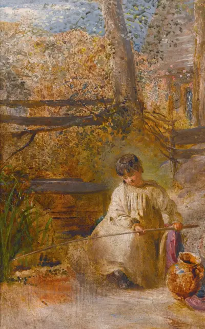 A Boy Fishing av John Linnell