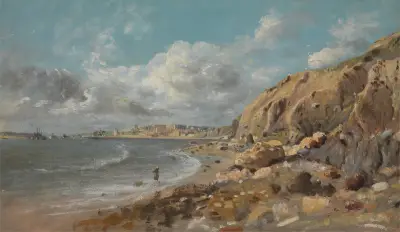 Coast Scene at Cullercoats near Whitley Bay av John Linnell