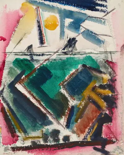Boat with Sun, Deer Isle, Maine av John Marin