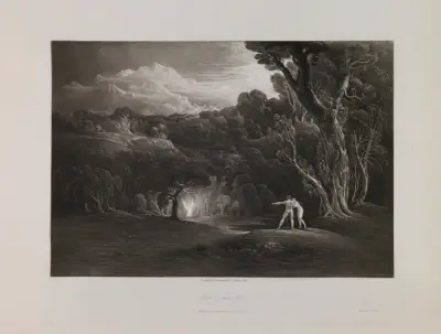 Paradise-with the Approach of the Archangel Raphael (Book 5, Line 308) av John Martin