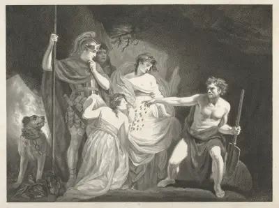 Timon Athénský, IV. akt, 3. scéna, les – Timon, Fryné, John Opie