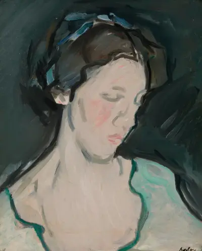A portrait of a young woman, thought to be Peggy MacRae av Samuel John Peploe
