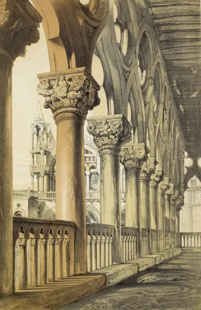 Examples of Architecture of Venice – The Ducal Palace, Renaissance Capitals of the Loggia von John Ruskin