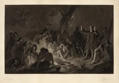 David Zeisberger preaching to the Indians von John Sartain