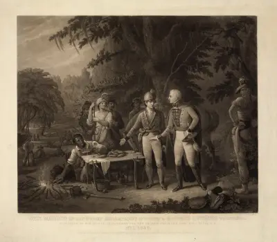 Gen. Marion in his swamp encampment inviting a British officer to dinner von John Sartain