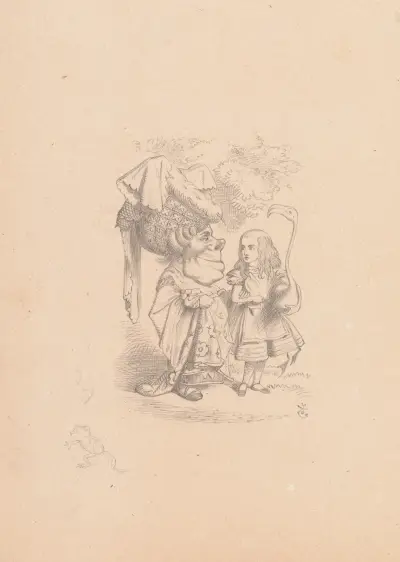 Drawing of Alice (with flamingo) chats with the Duches av Sir John Tenniel