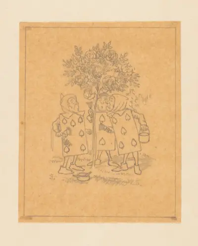 Tracing of Two, Five and Seven painting the rosebush av Sir John Tenniel