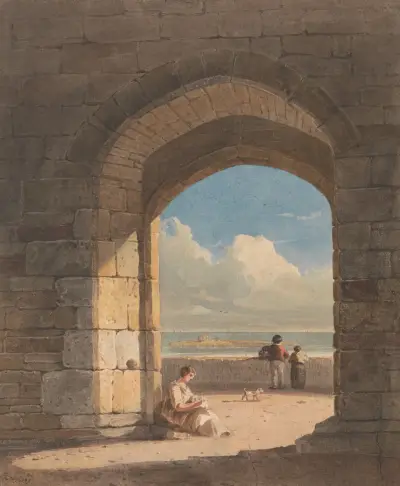 An Arch at Holy Island, Northumberland av John Varley