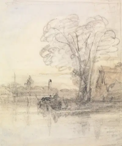 Trees Overhanging a River av John Varley