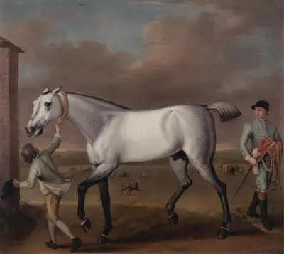 The Duke of Hamilton’s Grey Racehorse ‘Victorious’ at Newmarket av John Wootton